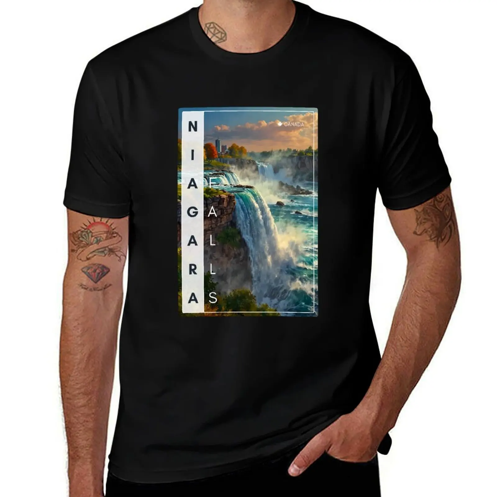 Niagara Falls Canada Waterfall Art 1/2 T-Shirt Large Size Casual Tee Shirt T-Shirt