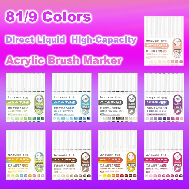 81/9 Colors Acrylic Marker Direct Liquid Soft Brush Paint Pen For Manga Graffiti Crafts School Supplies Aesthetic Stationery