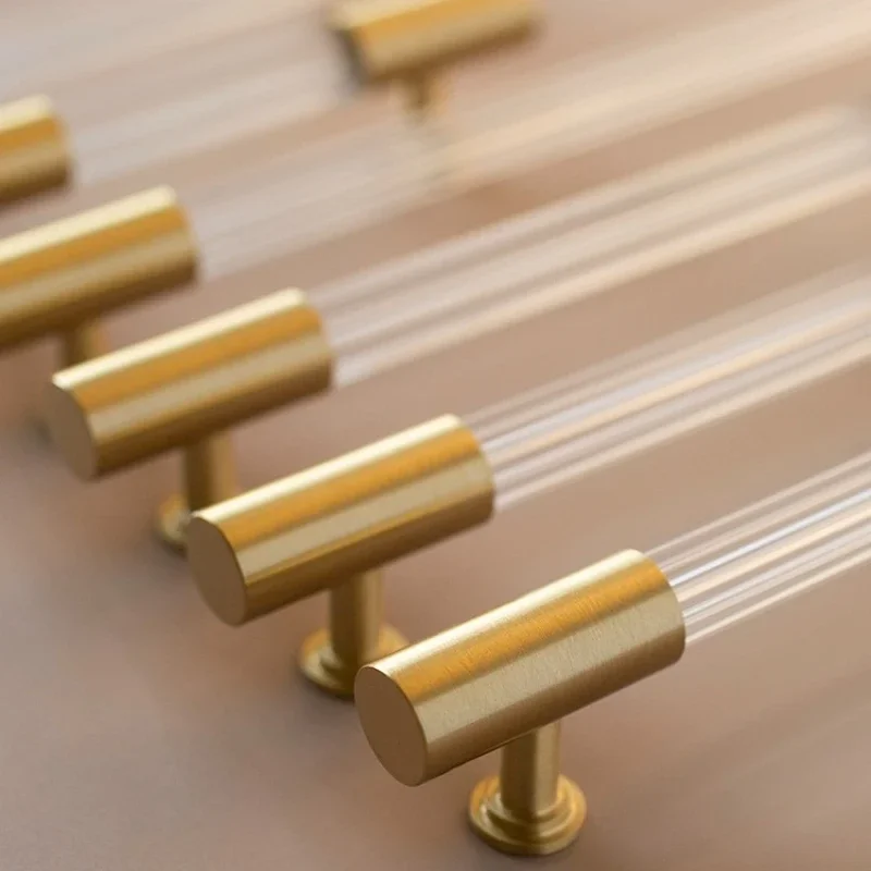 Acrylic Cupboard Handles Bathroom Cabinet Handle T Bar Handle Door Handle and Knobs Simple Dresser Drawer Pull with Brass Bases