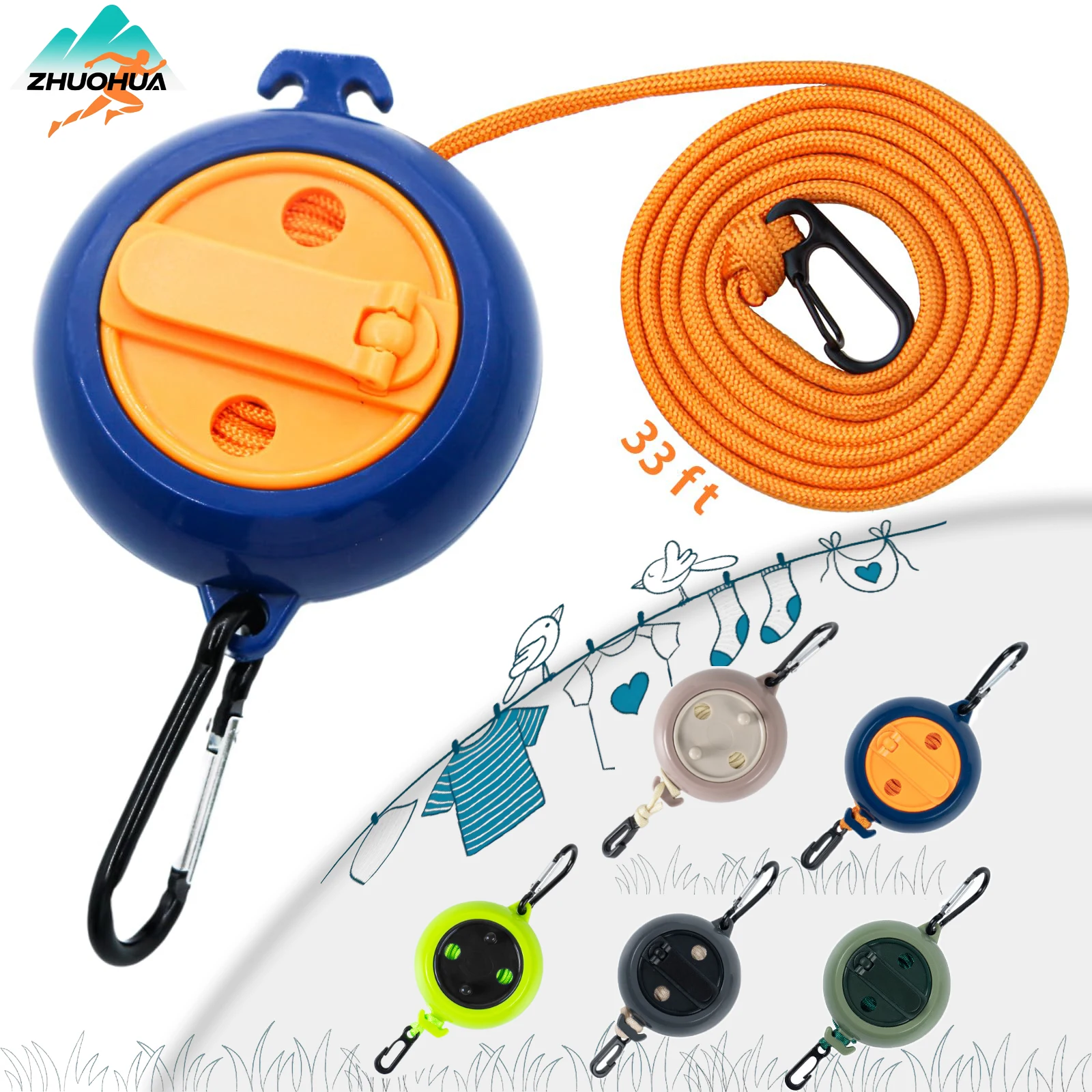 

ZHUOHUA Portable Travel Clothesline,32.8ft Retractable Clothesline,Camping Clothes Line,for Hanging Clothes Indoor or Outdoor