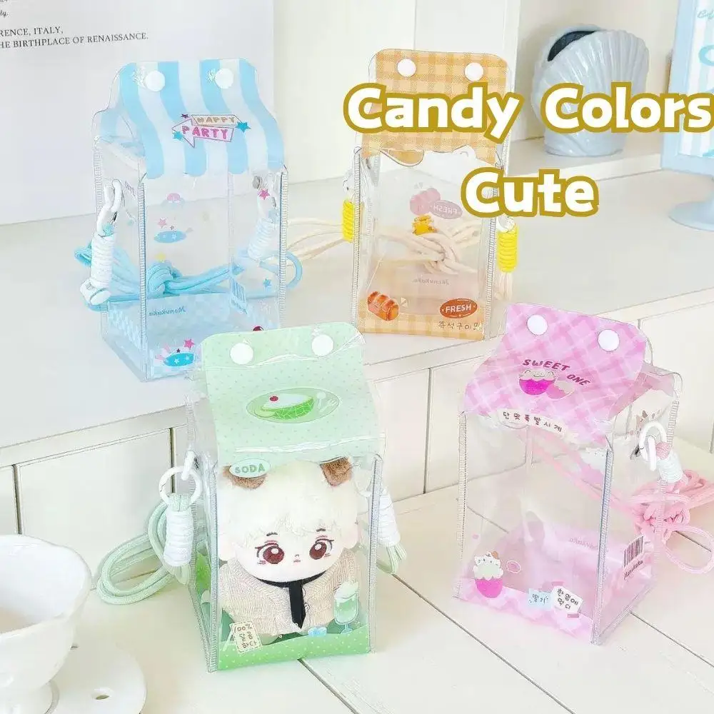 

Cute Milk Carton Toy Bag Plush Dolls Candy Storage Pouch Hung Up Doll Protector Bag Baby Carrying Case With Lanyard PVC Doll Bag