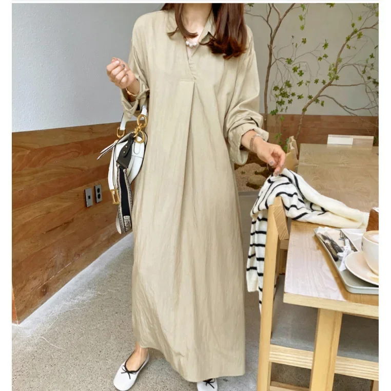 

Women Eid Muslim Dresses Turn Down Collar Dubai Arab Vestidos Ramadan Loose Kaftan Islam Dress Spliced Solid Casual Abayas