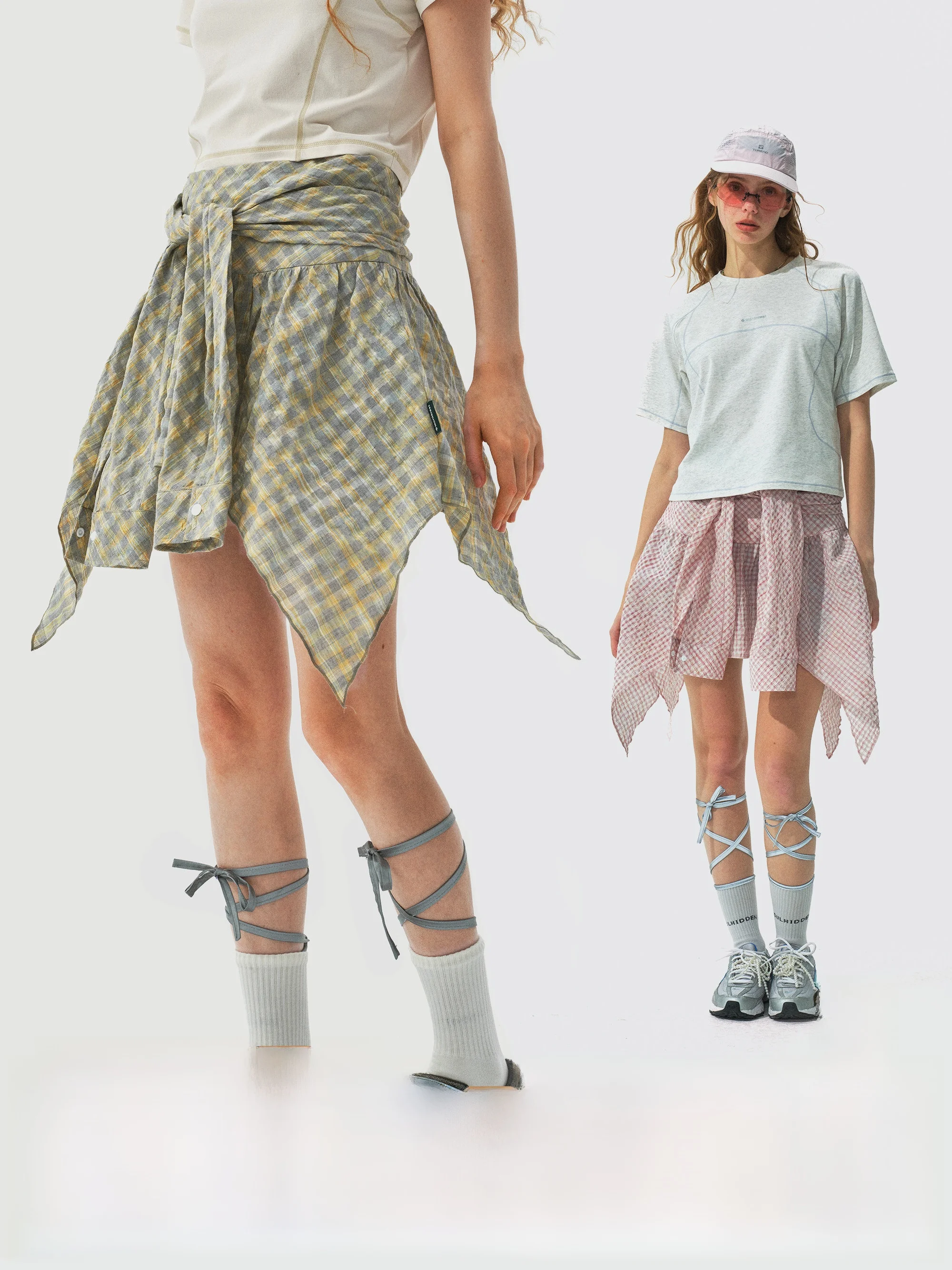 

Monterest Outdoor Plaid irt Layering Loose A-Line Skirt Women's Detachable irt Sve Casual Polyester Cotton Blend