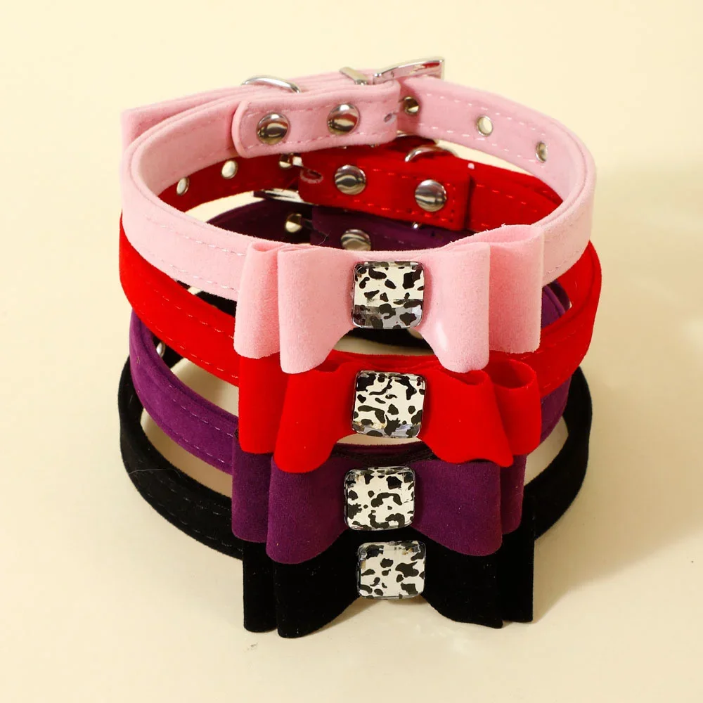 Soft Velvet Cat Collar Small Puppy Cat Dog Collars Bow Kitten Collar Bowknot Necklace for Dog Cat Chihuahua Pet Supplies S/M