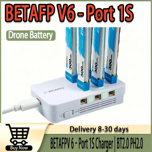 BETAFPV 6‑Port Independent‑Channel 1S LiHV Charger, BT2.0 PH2.0 Type‑C 30W PD for Tinywhoop FPV Drone