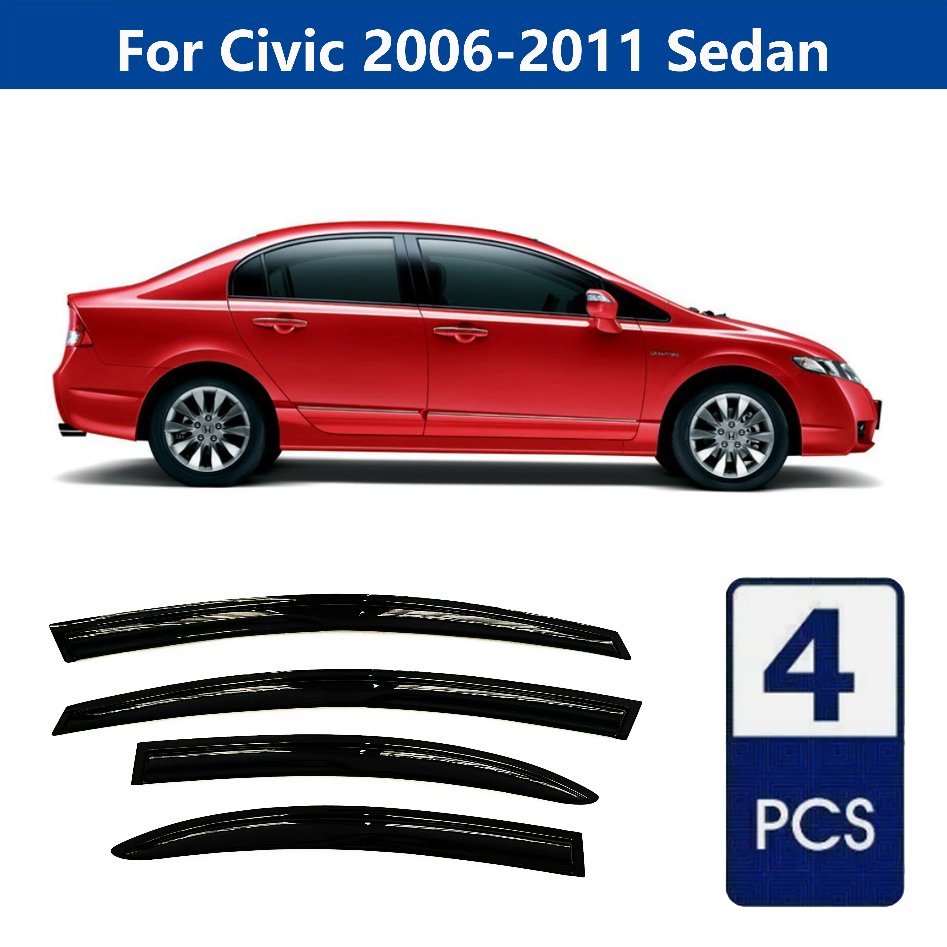 

AIBAP High-Quality 4pcs 1.8mm Car Windows Visor For Civic 2006-2011 Sedan window visors rain guards rain guard Sun Rain Visors