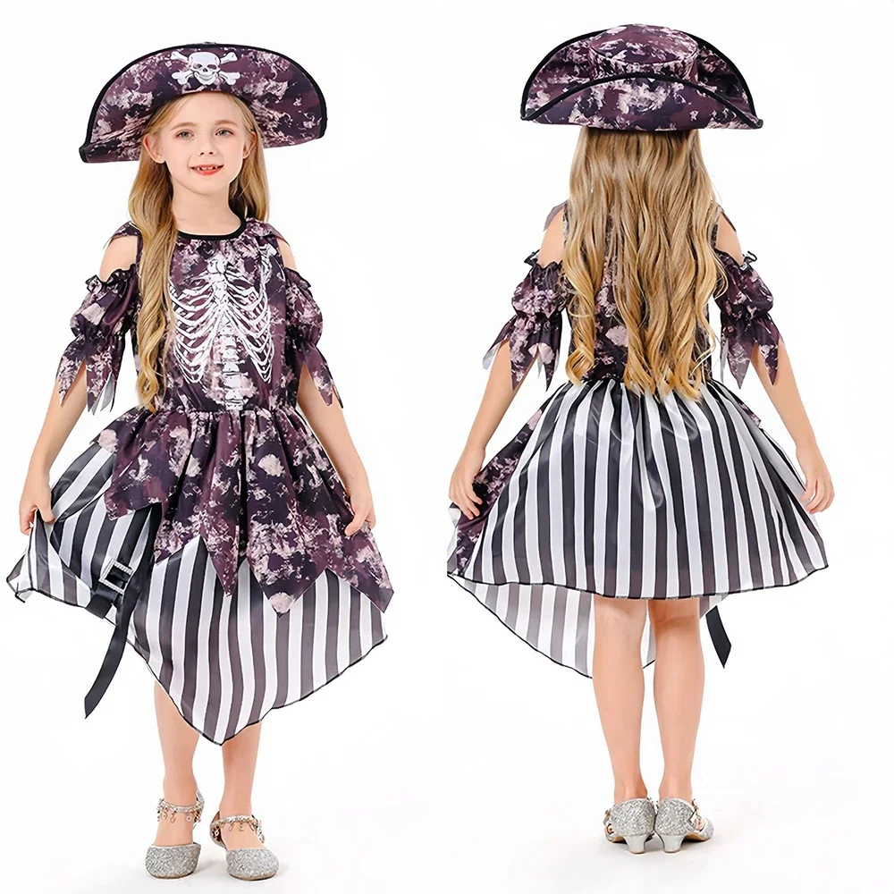 Costume de jeu de rôle de capitaine de Pirates des caraïbes pour enfants, robe squelette pour filles, Costume de spectacle sur scène pour fête de carnaval