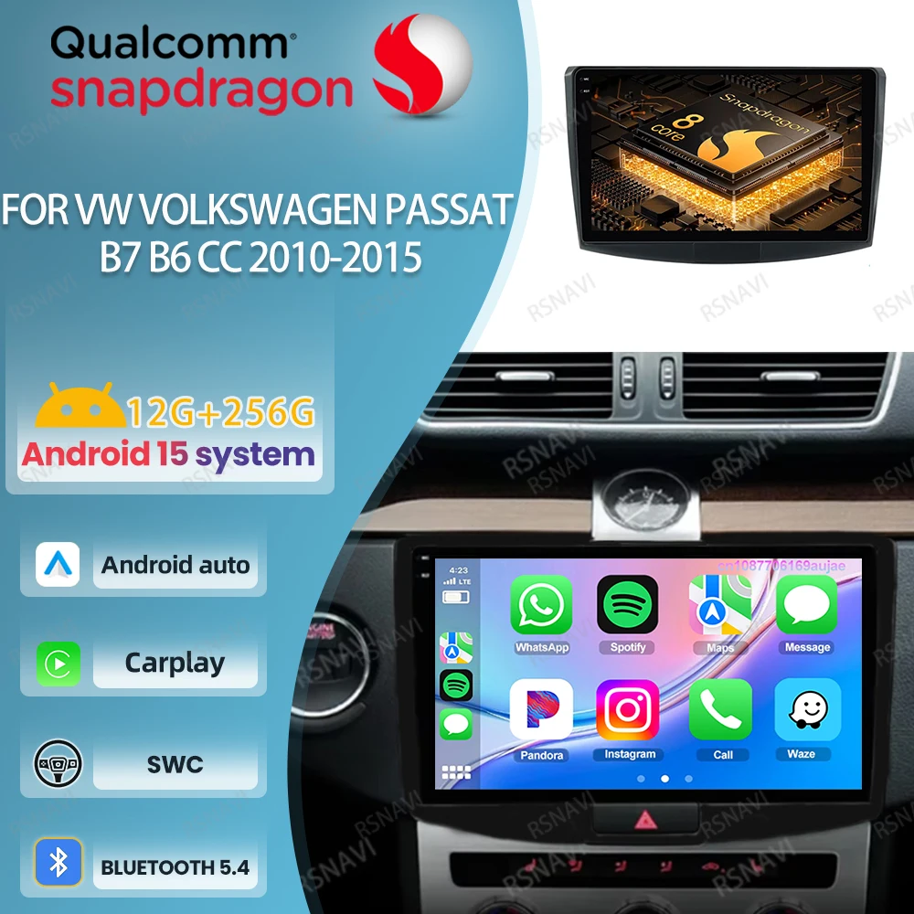 

Автомобильный радиоприемник Android 15 для VW Volkswagen Passat B7 B6 CC 2010-2015 авторадио QLED Viedo плеер беспроводной Carplay авто GPS стерео BT