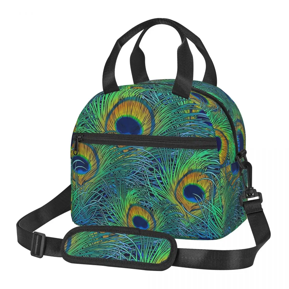 Peacock Feathers Lunch Bags Insulated Bento Box Leakproof Lunch Tote Picnic Bags Cooler Bag for Woman Girl