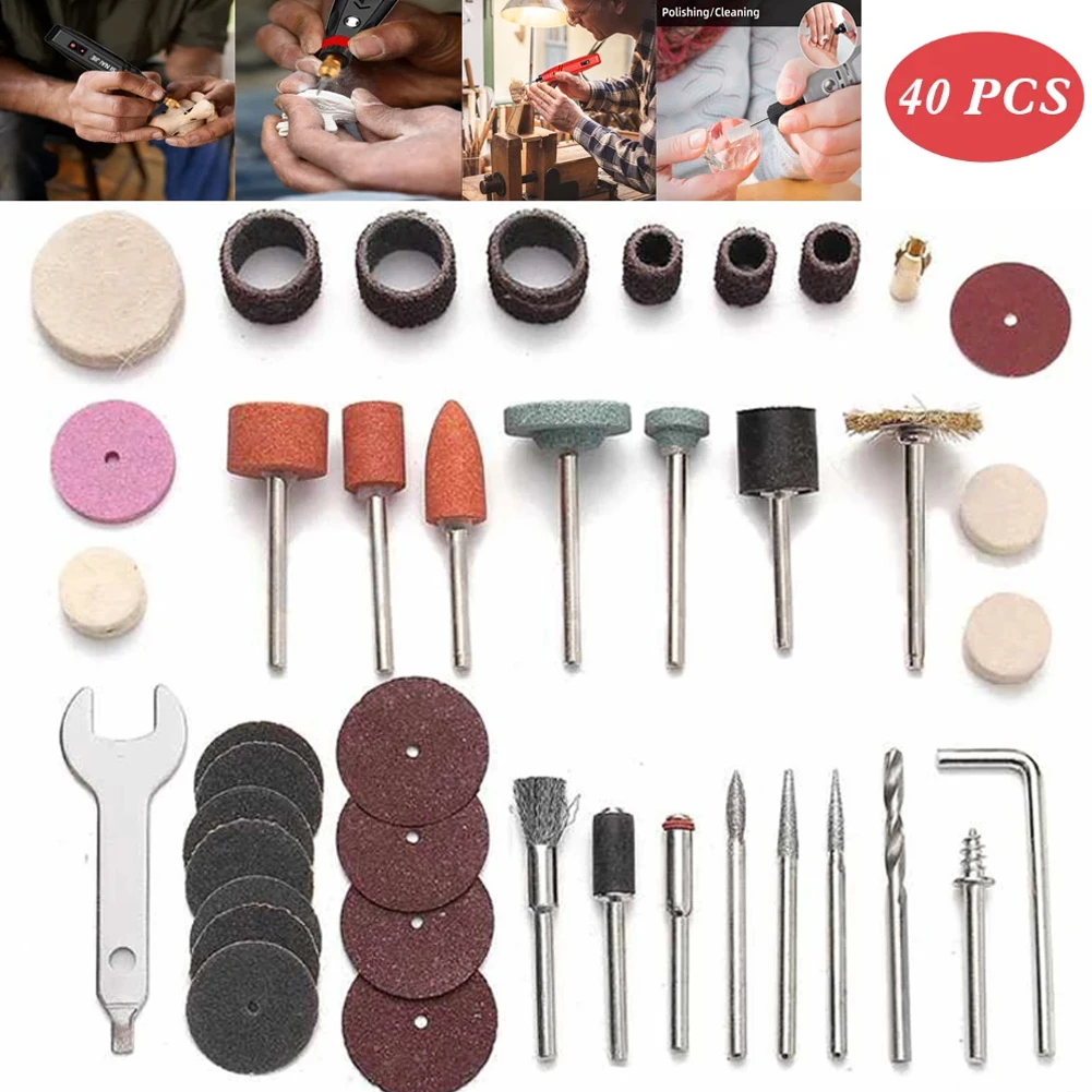 40pcs Grinding Head Set Mini Electric Drill Multi Purpose Rotary Tool Set Sandpaper Cleaning Brush For Polishing Grinding Metal
