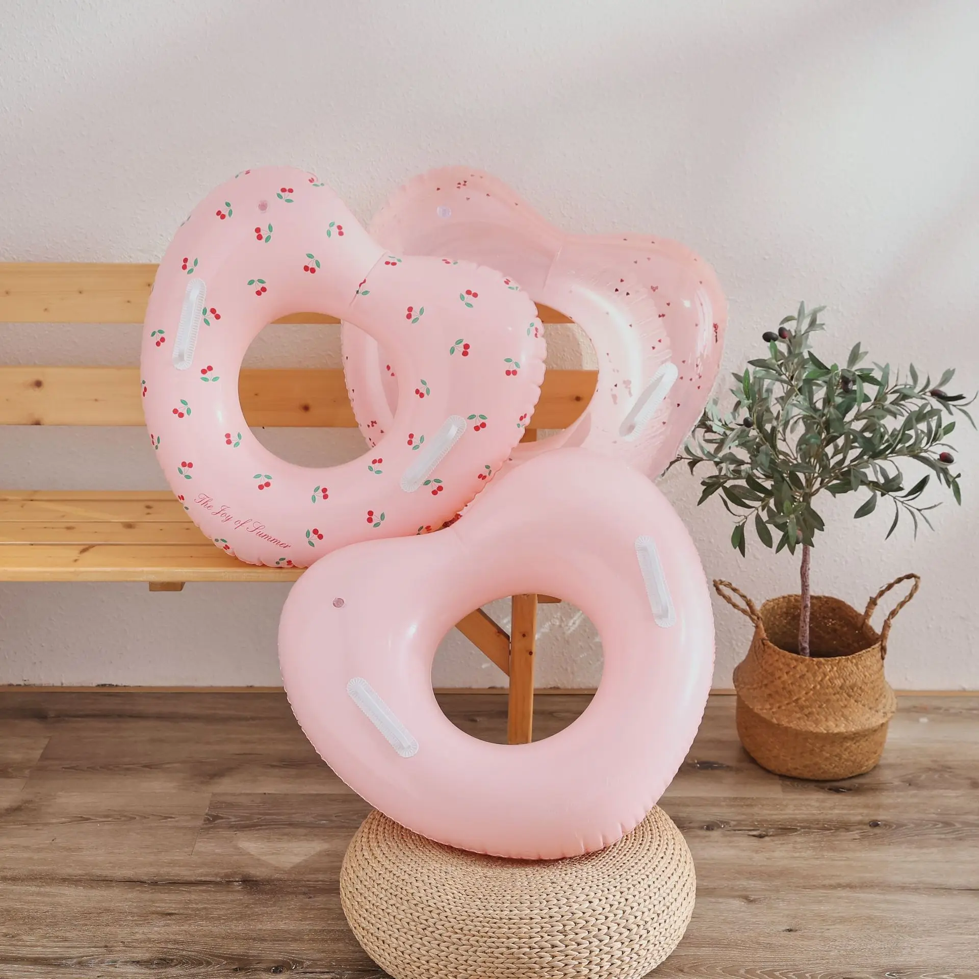 2026 New Summer Pink Heart Sequins Baby Swim Ring With Handle Sponge Seat Safe Infant Float Beach Party Toy