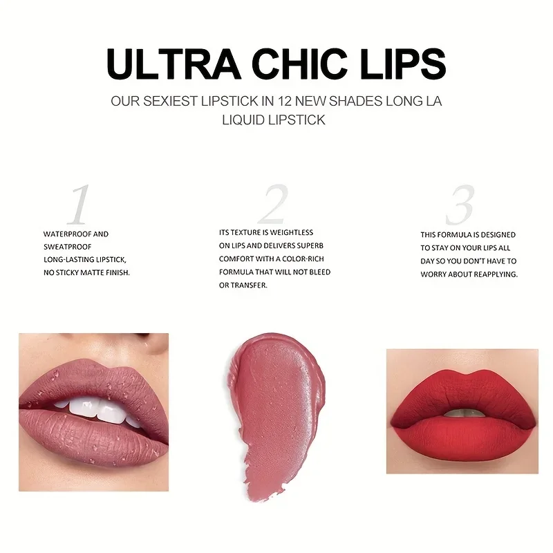 Zestaw 12 kolorów matowych płynnych szminek Długotrwały, nieprzywierający, wodoodporny koreański błyszczyk do ust dla kobiet