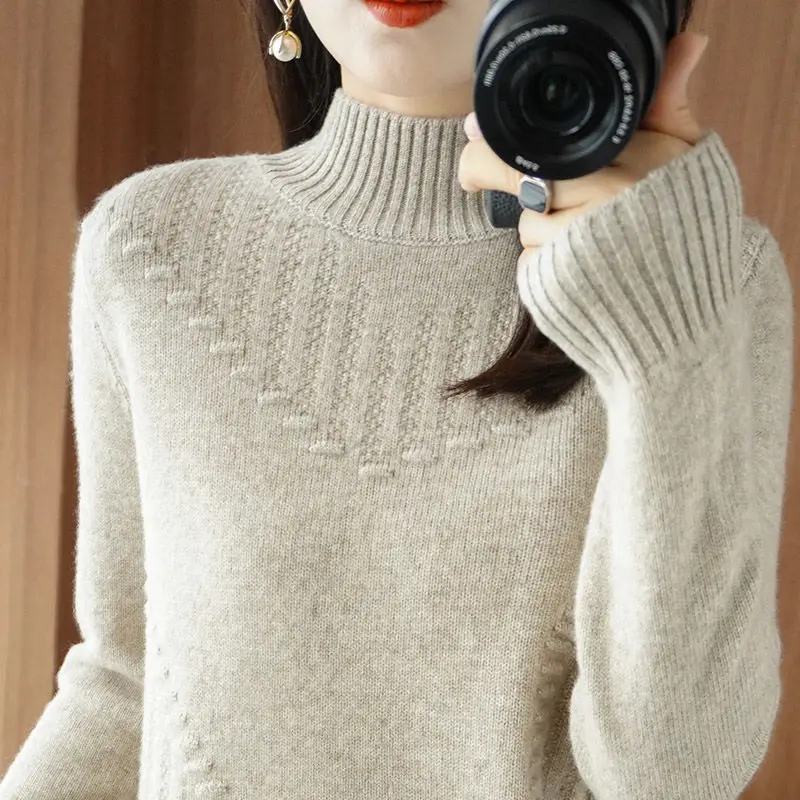 Half Height Collar Twisted Sweater Solid Color Long Sleeve Bright-coloured Straight Basic Style Autumn Winter Thick Ladies Top