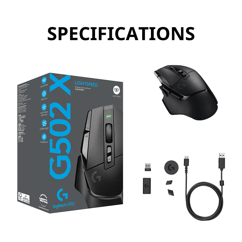 Logitech G502 X LIGHTSPEED Wireless Gaming Mouse, HERO 25K, 25600 DPI, 13 Programmable Buttons, Esports Version view 6