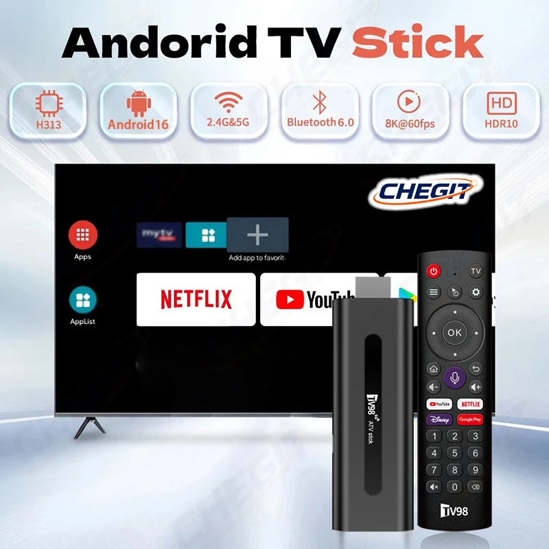 

ТВ-приставка TV98 ATV Stick на Android 14 с Bluetooth 5.0, процессором Allwinner H313 (4 ядра), поддержкой 4G/5G Dual WiFi, голосовым управлением, HD 8K, 4K @60fps, 8 ГБ ОЗУ, 128 ГБ ПЗУ, IPTV.