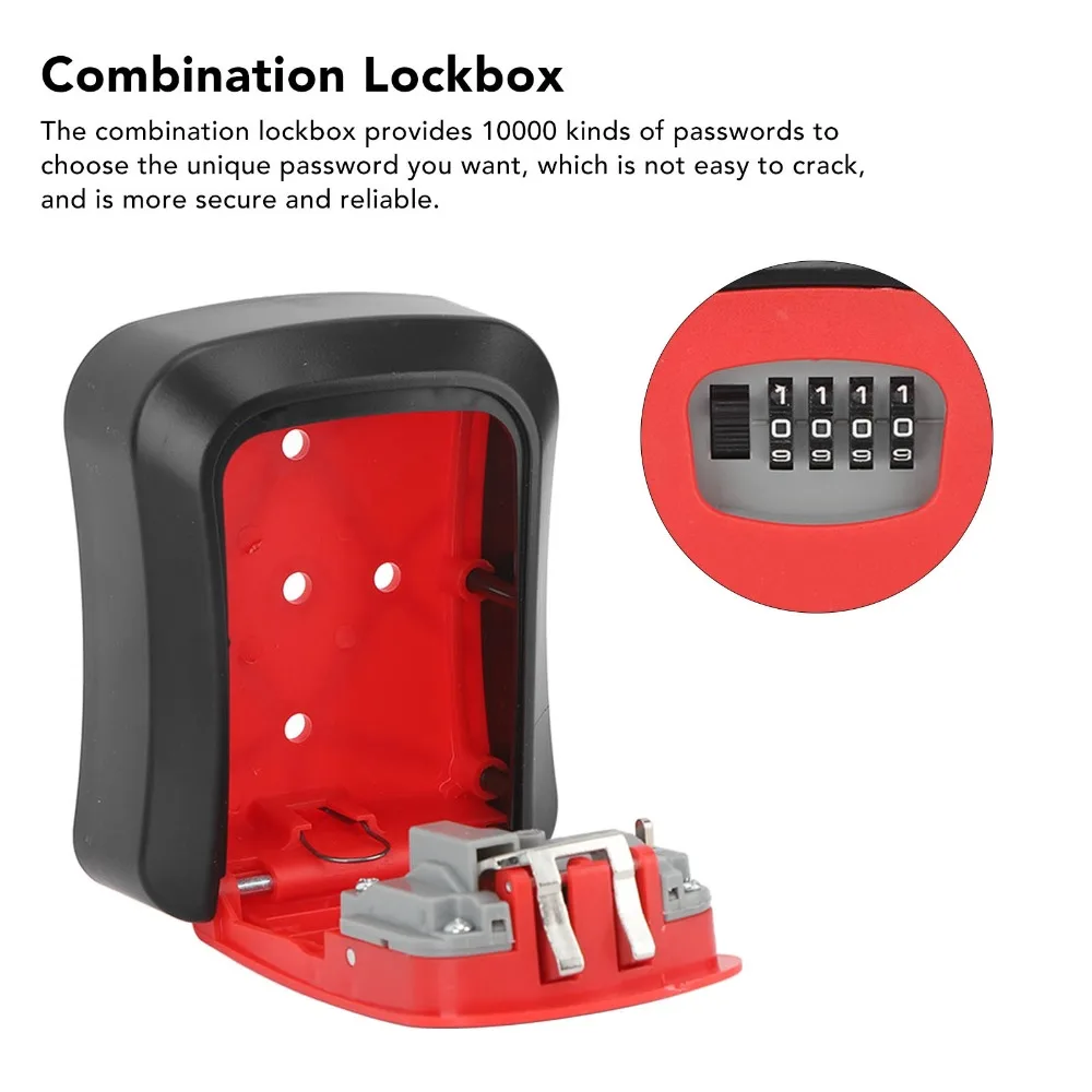 Portable Anti-Theft Key Lock Box Wall Mounted Resettable Code Combination Lockbox Key Storage Box Indoor