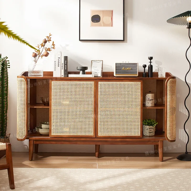 ML Solid wood sideboard, rattan living room storage cabinet, small apartment storage cabinet, pantry cabinet