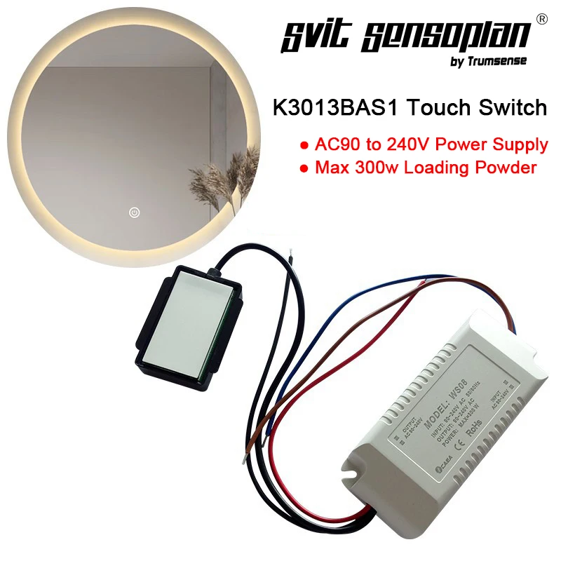 

Светодиодный зеркальный сенсорный выключатель Trumsense AC220V K3013BA с защитой от тумана, 300 Вт для отелей или дома, 10 шт.