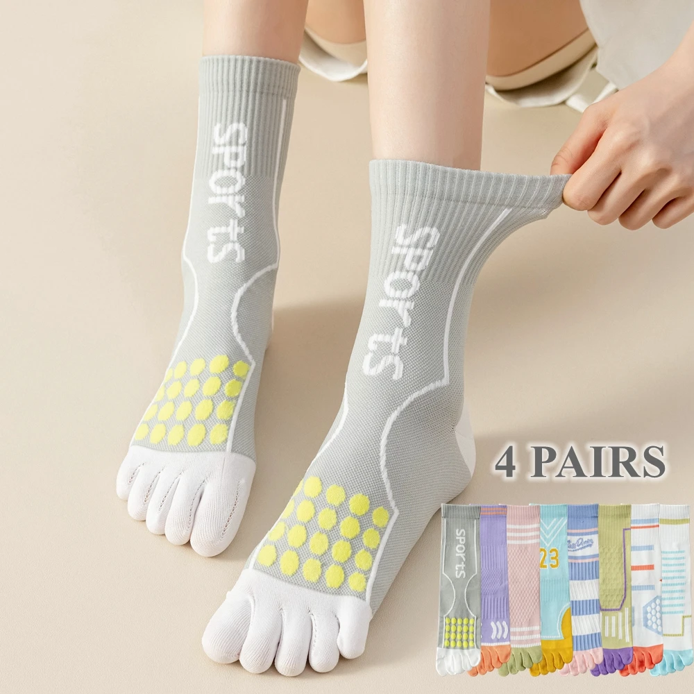 

4 Pairs Women Yoga Pilates Socks Sports Athletic Running Compression Socks Anti-slip Crew Socks Non-slip High Quality