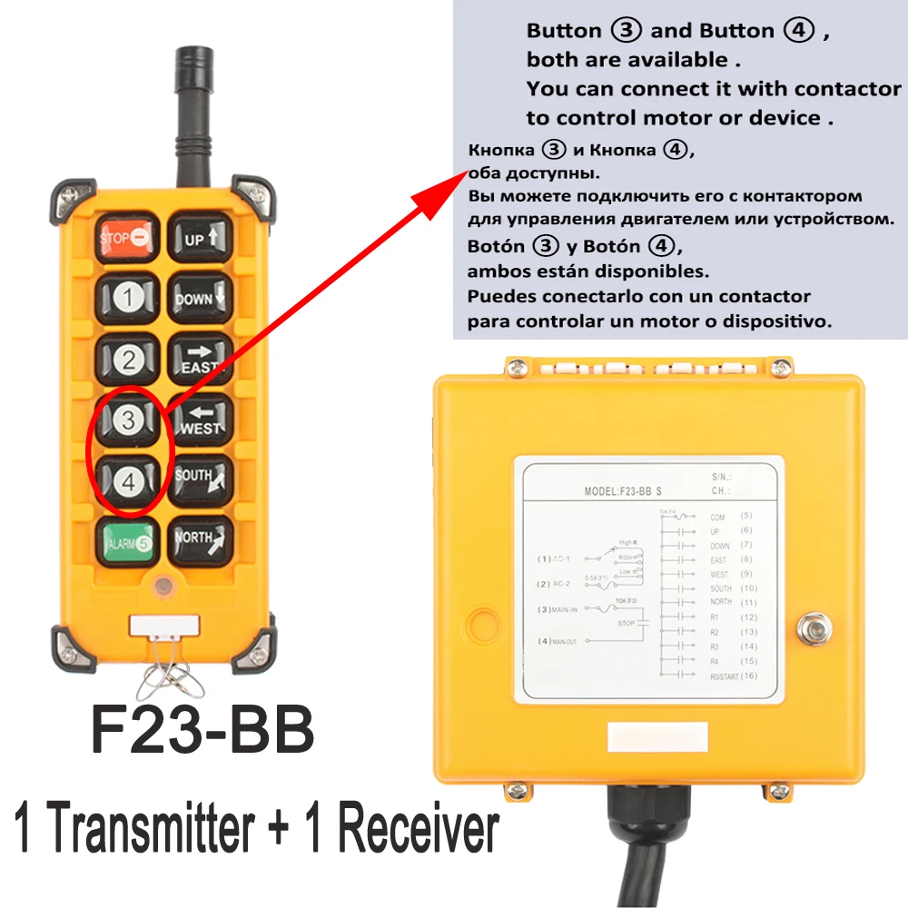 Imagem -02 - Controle Remoto sem Fio Industrial Receptor Mais Transmissor de Controle Velocidade Talha Guindaste Controle Rádio Elevador Guindaste Interruptor F23-bb