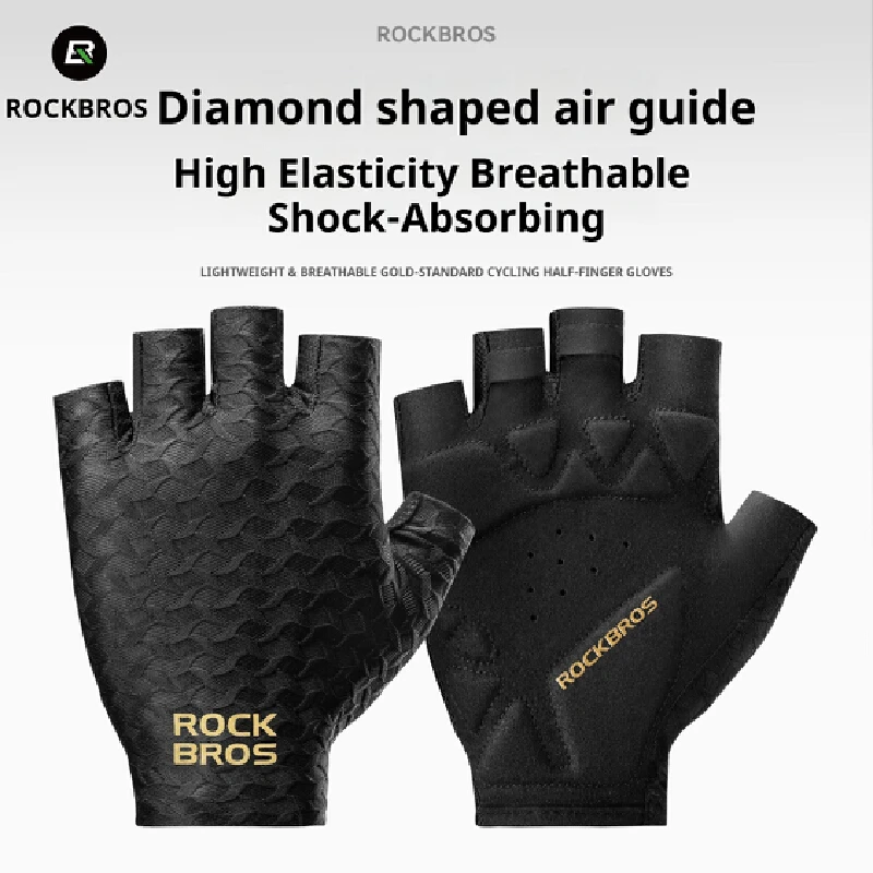 Rockbros X Gearhub Bicycle Padded Gloves Summer Breathable Half Finger Shockproof Anti Slip Highway Mountain Bike Summer Sports