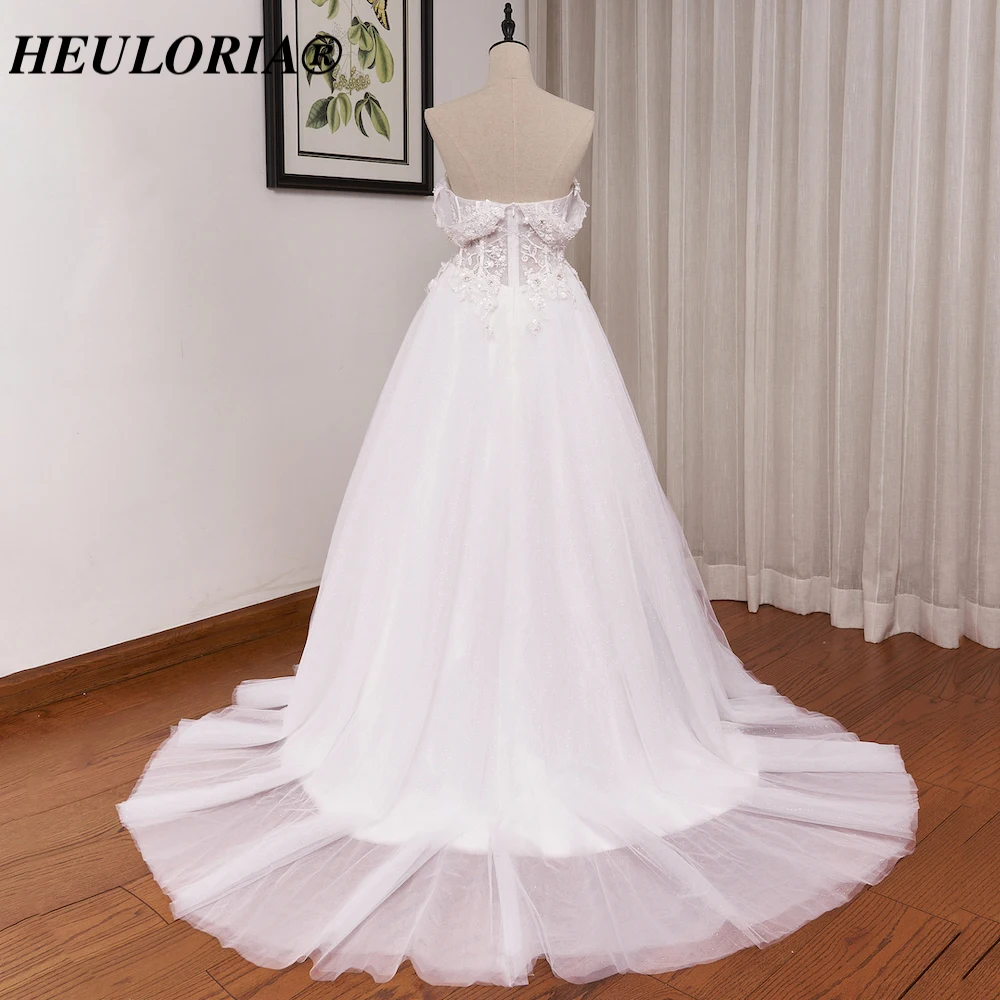 HEULORIA elegant A line wedding dress off shoulder lace beading bride dress with long train bridal gown Robe De Mariee