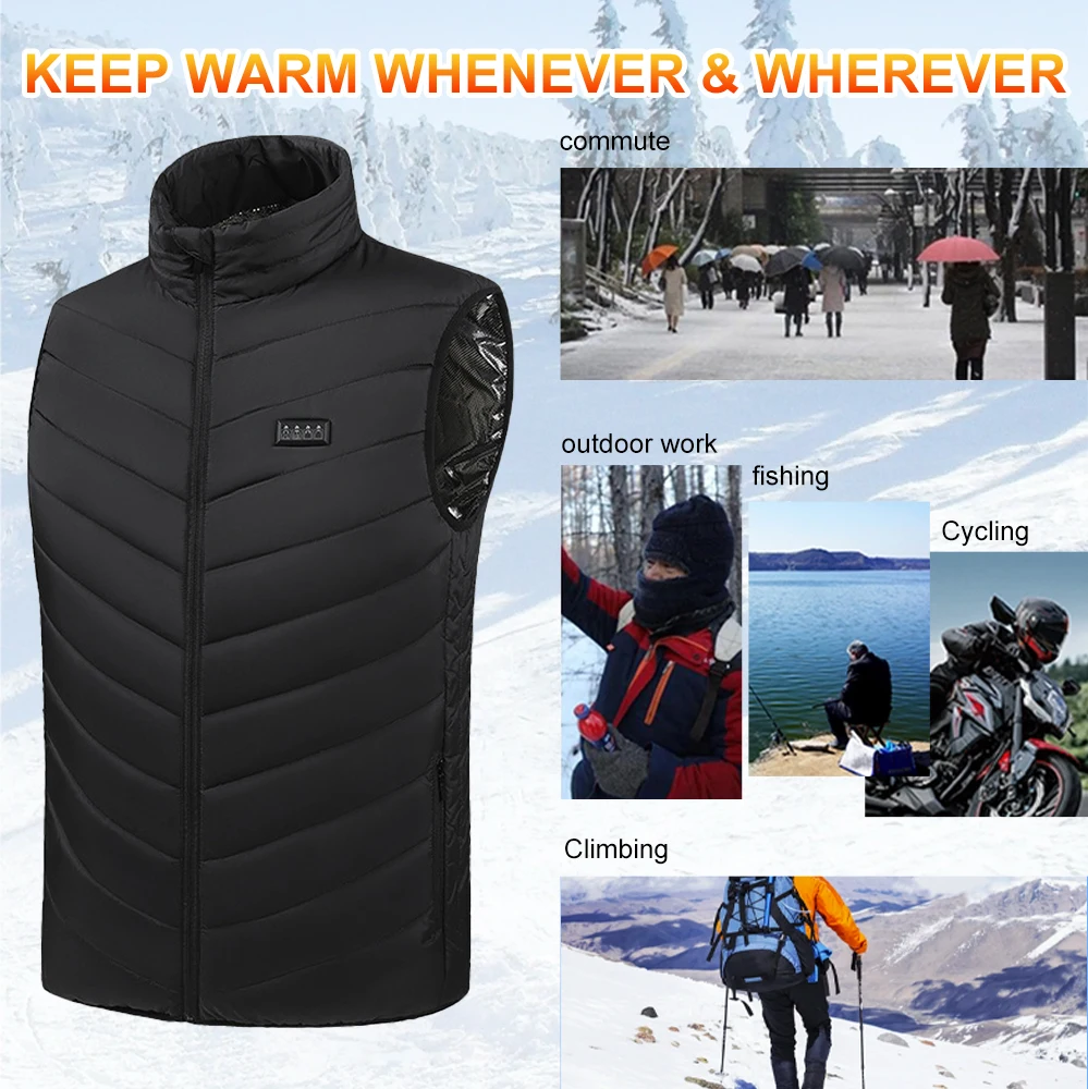 27 Areas USB Heated Vest Sportswear Men Women Winter Sleeveless Heated Coat Outdoor Warm Vest Four Control Switch Heated Clothes