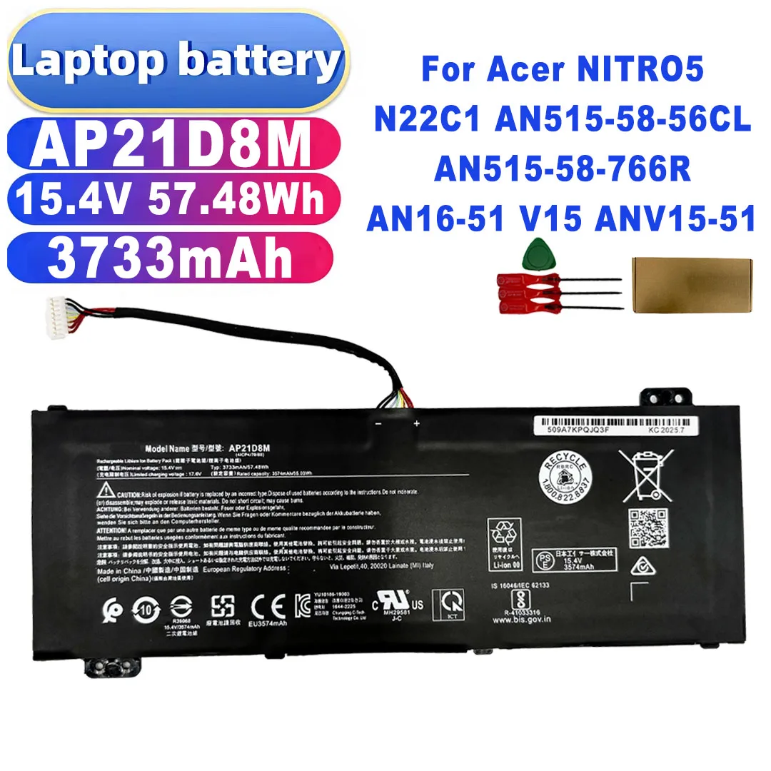 Long-lasting laptop battery AP21D8M  For Acer NITRO5 N22C1 AN515-58-56CL AN515-58-766R AN16-51 V15 ANV15-51 15.4V 57.48Wh3733mAh
