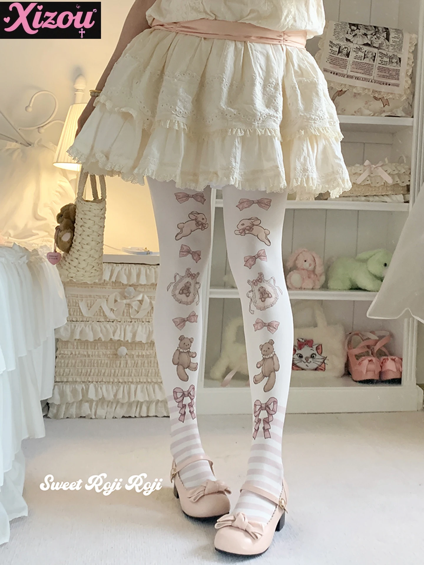 Japanese Sweet Cute Cartoon Printed Lolita Socks Women's Summer Autumn Skin Socks Velvet Printed Pantyhose Lolita Pantyhose