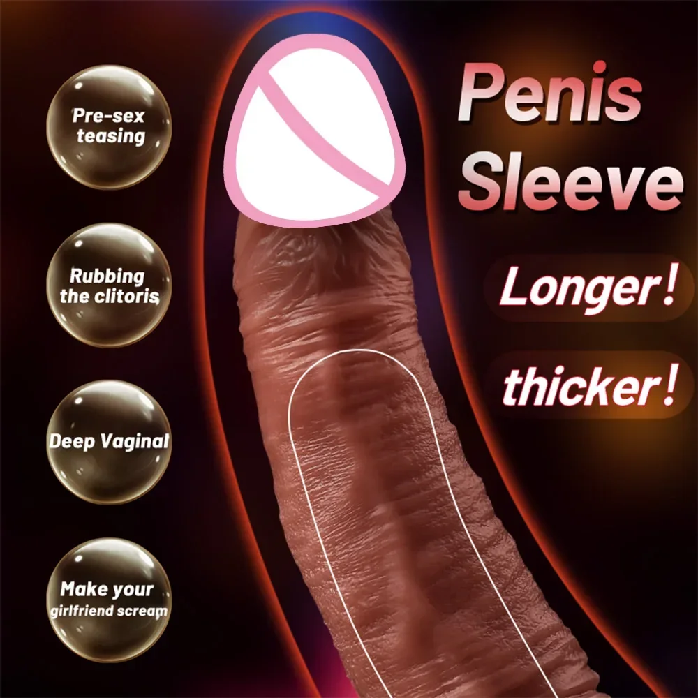 Reusable Silica Gel Penis Sleeve For Men Dick Enlarger Extension Reduce Sensitivity Delayed Ejaculation Dick Ring Adult Sex Toys