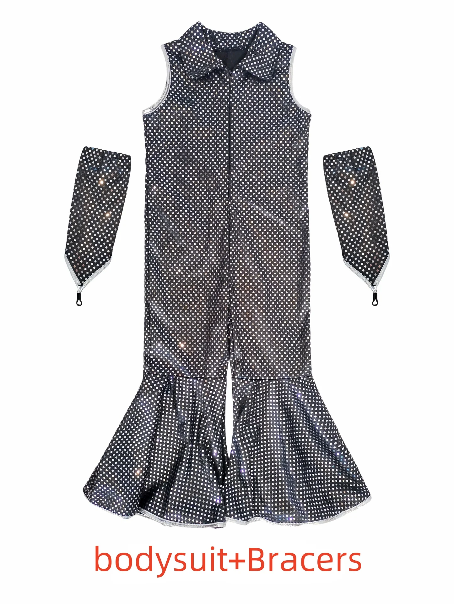 Girl 60s 70s Theme Costume Shiny Flare Bell-bottoms Outfits Retro 70s Disco Hippie Clubwear Halloween Party Romper