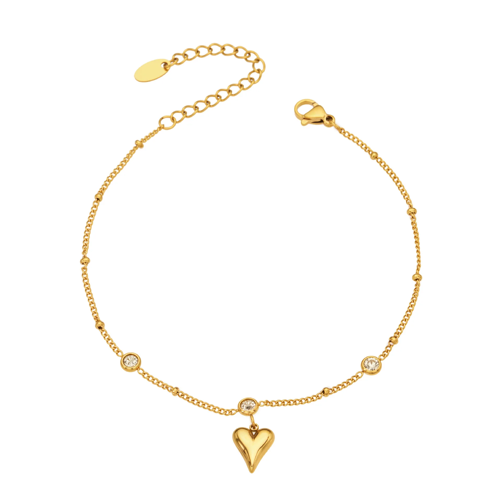 18K Gold Plated Stainless Steel Heart Ankle Bracelet 3D Puffy Heart Anklet Dainty Women Summer Foot Jewelry