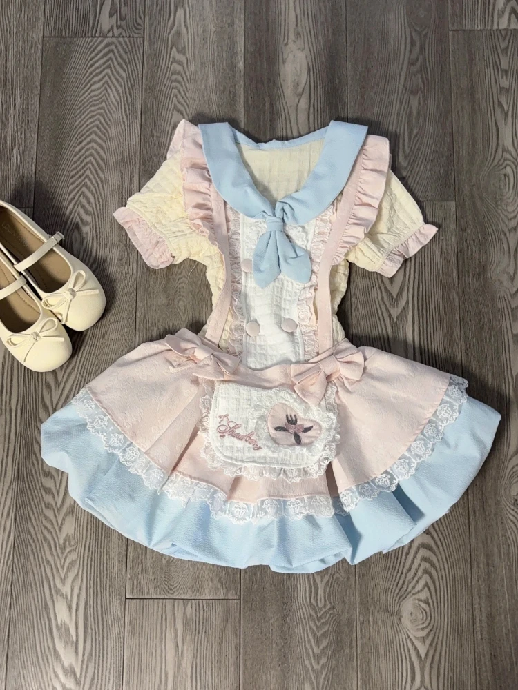 

Japanese Sweet Preppy Style JK 2 Piece Set Women Lovely Patchwork Tops + Cake Strap Skirt New Fashion Cute Lolita Fairy Outfits