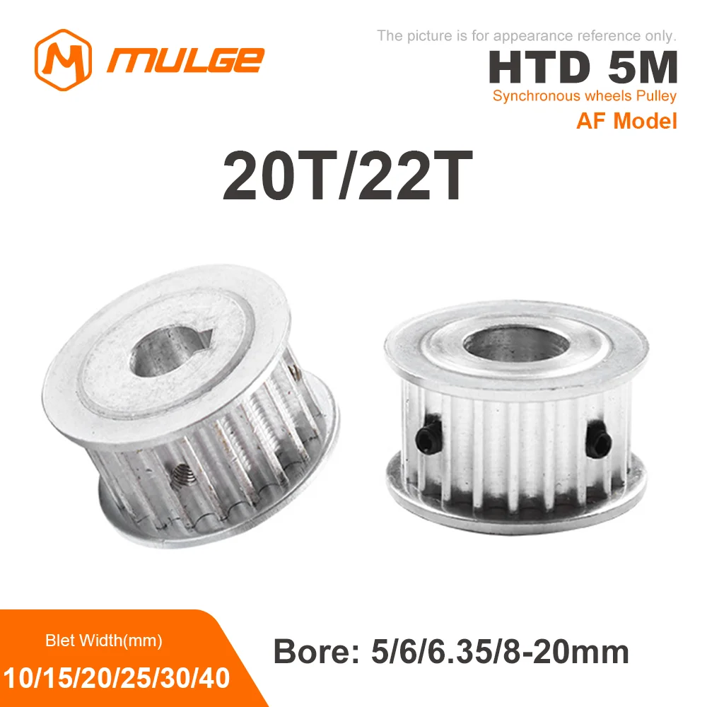 

HTD5M Timing Pulley 20T/22Teeth AF Type Bore 5/6/6.35/8/10/12-20m Belt Width 10/15/20/26/30/40mm 3D printed parts 5GT