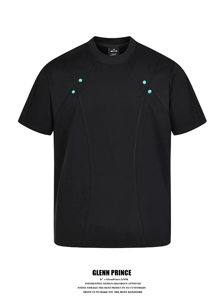 

GPstudio American Style 320G Heavyweight Deconstructed Turquoise Short Sleeve Men's Trendy High-End Short And Wide T-shirt