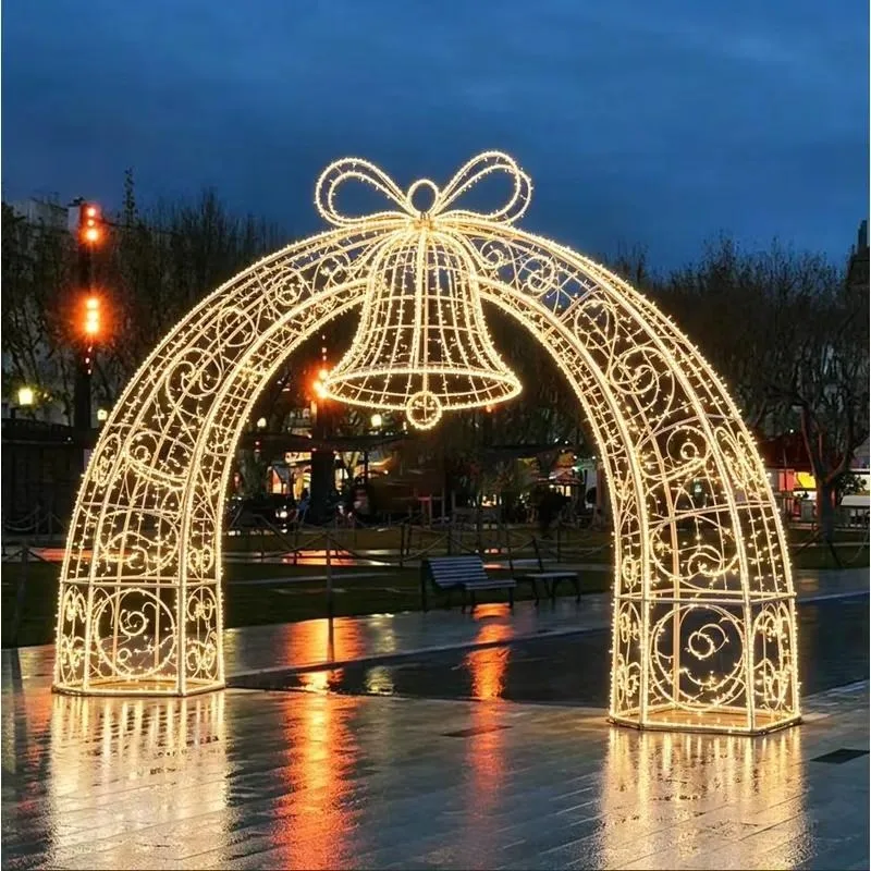 Christmas IP65 waterproof arch decoration custom oversized metal Christmas bell 3D LED outdoor holiday decoration light