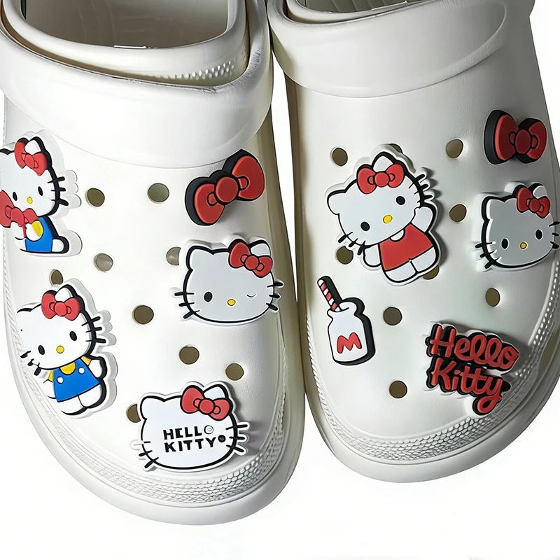 6/10Pcs Sanrio Hello Kitty Shoe Charms Set for Sandals Clogs Pins DIY Accessories PVC Detachable Shoes Buckle Decorations