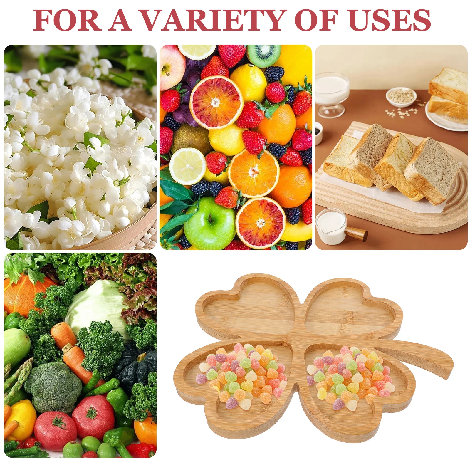 

28X23Cm Shamrock Serving Tray Wood: Four Leaf Clover Wooden Snack Platter For St Patricks Day Irish Party Charcuterie Board