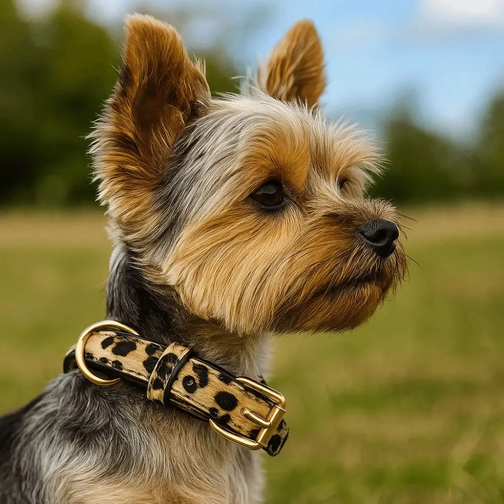 Trendy Leopard Print Dog Collar PU Leather Pet Walking Leopard Dog Collar Wear Resistant Adjustable Pet Collar Small Medium Dogs