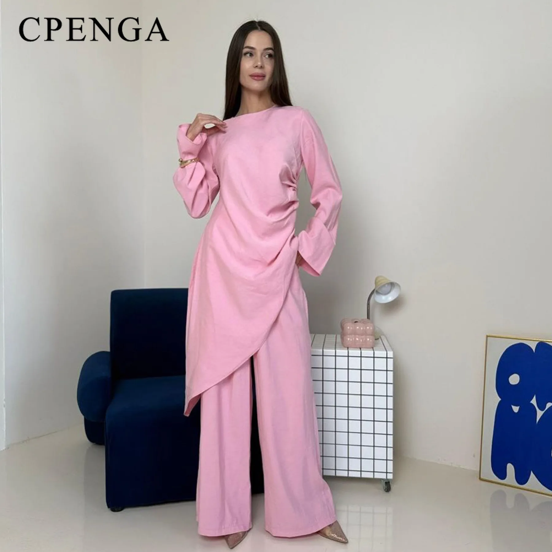 أطقم ملابس إسلامية مكونة من قطعتين للنساء 2025 فستان الكنيسة في المملكة العربية السعودية دبي ملابس متواضعة تركيا بلوزات وسراويل عادية #2