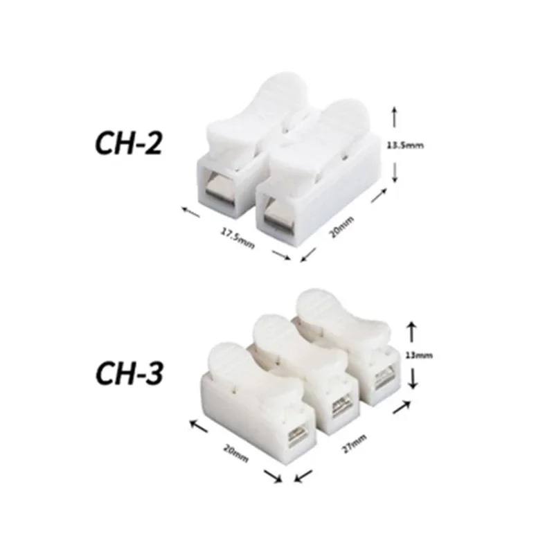 10Pcs CH-1 CH-2 CH-3 Spring Wire Quick Connector 2P 3P Electrical Crimp Terminals Block Splice Cable Clamp Easy Fit Led Strip