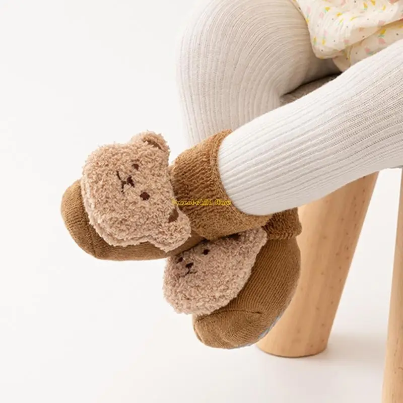 جوارب WXTD مريحة وطويلة الأمد وغير قابلة للانزلاق للأطفال الصغار بنمط الدب الكرتوني للأطفال للأولاد والبنات من أجل أطفال مريحين #4