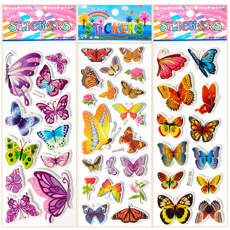 Random Assorted 3D Puffy Sticker 6/12Sheets Flower Butterfly Style Self Adhesive DIY  Material Decorating Sticker Stationery ZYF