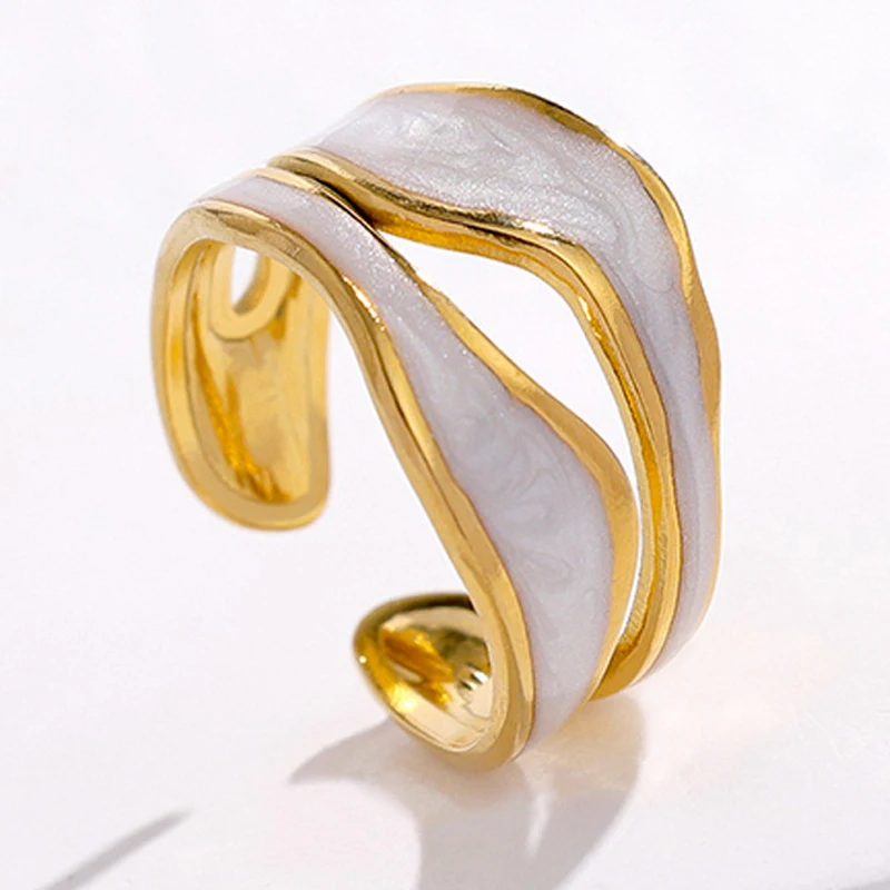 Anillos de dedo chapados en oro de 18K irregulares minimalistas para mujer, anillo de acero inoxidable, anillos de apertura ajustables, joyería de