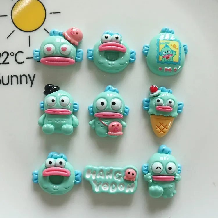 5pcs miniso series hangyodon cartoon resin flatback cabochons diy crafts materials jewelry making charms