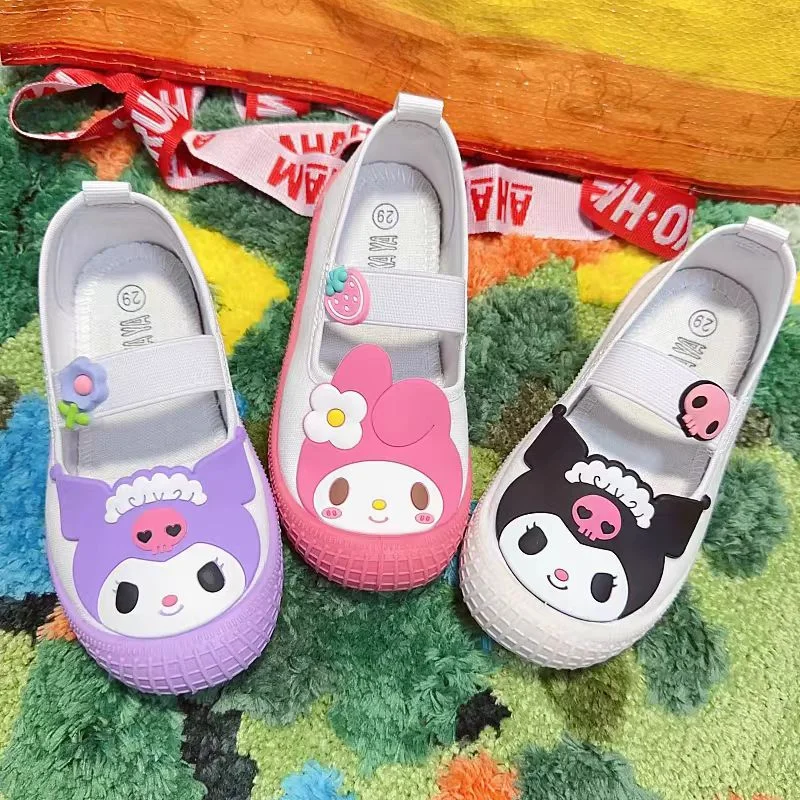 

Sanrio Kuromi Girls Canvas Shoes Kawaii Soft Sports Shoes My Melody Kids Non Slip Running Sneakers Anime Children Casual Shoes