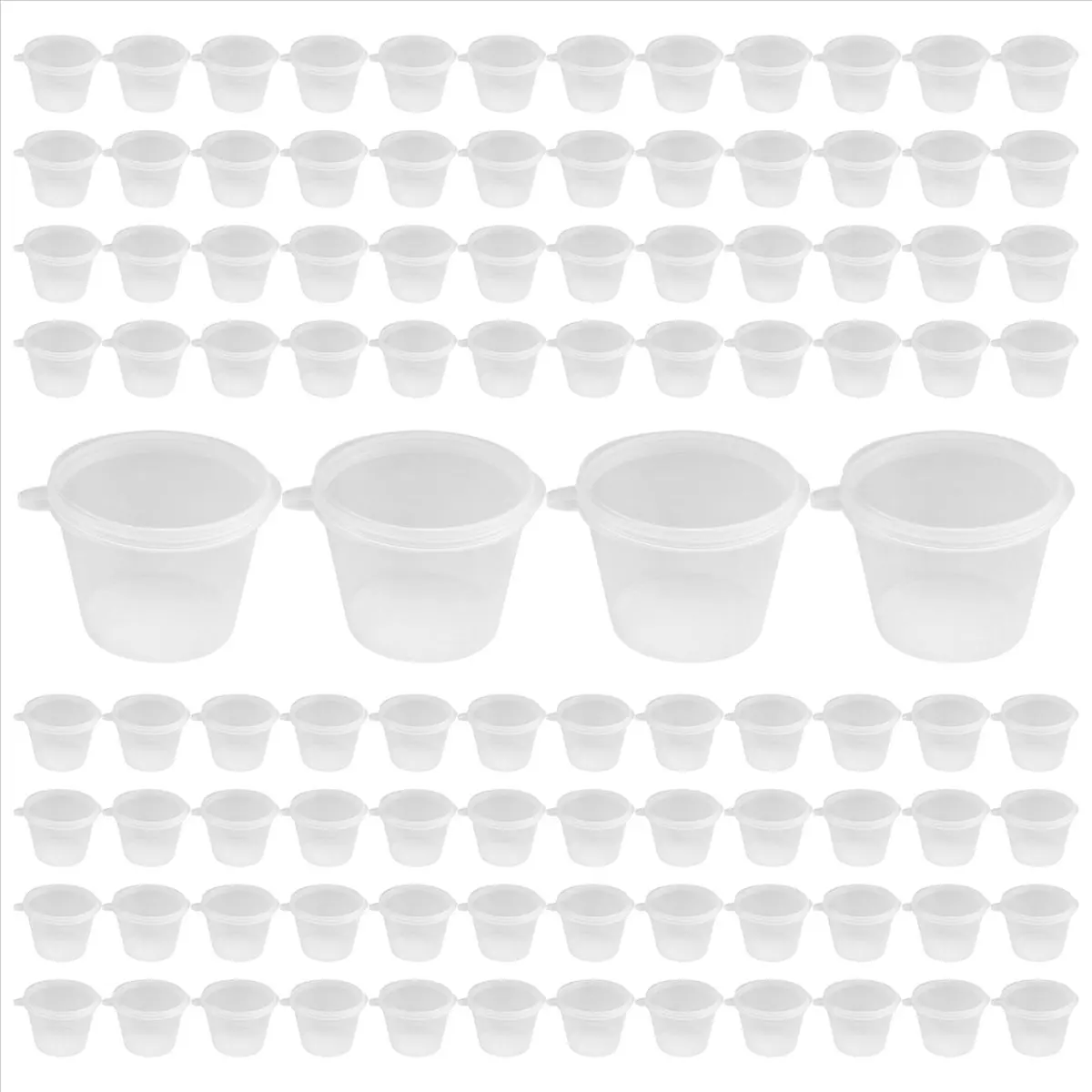 A75K 100 x 1Oz Round Food Container Pots with Lids,Hinged Sauce Pots Reusable Jelly Shot Cups Small Pot Restaurants - view 4