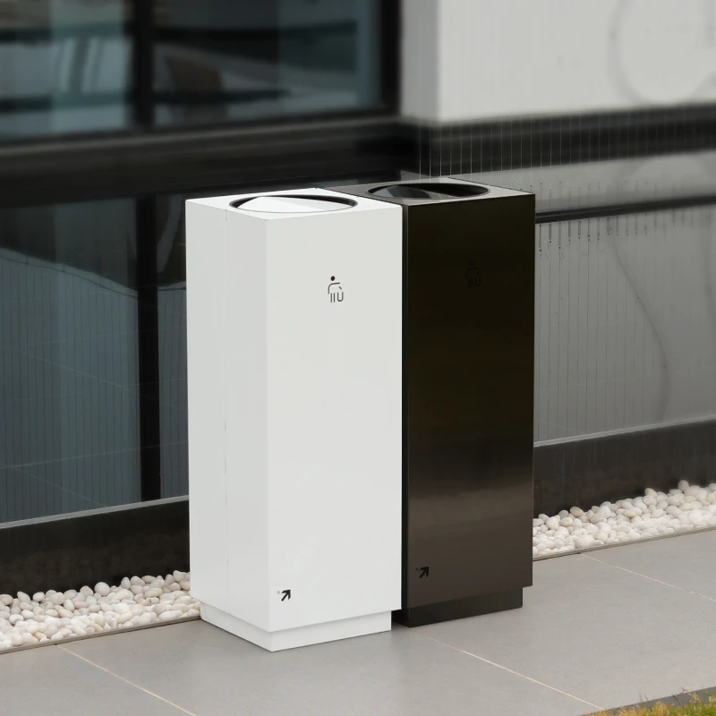 Business Office Buildings Hotel Lobbies Vertical Elevator Halls Floor-Standing Stainless Steel Trash Can Swing Lid Waste Metal