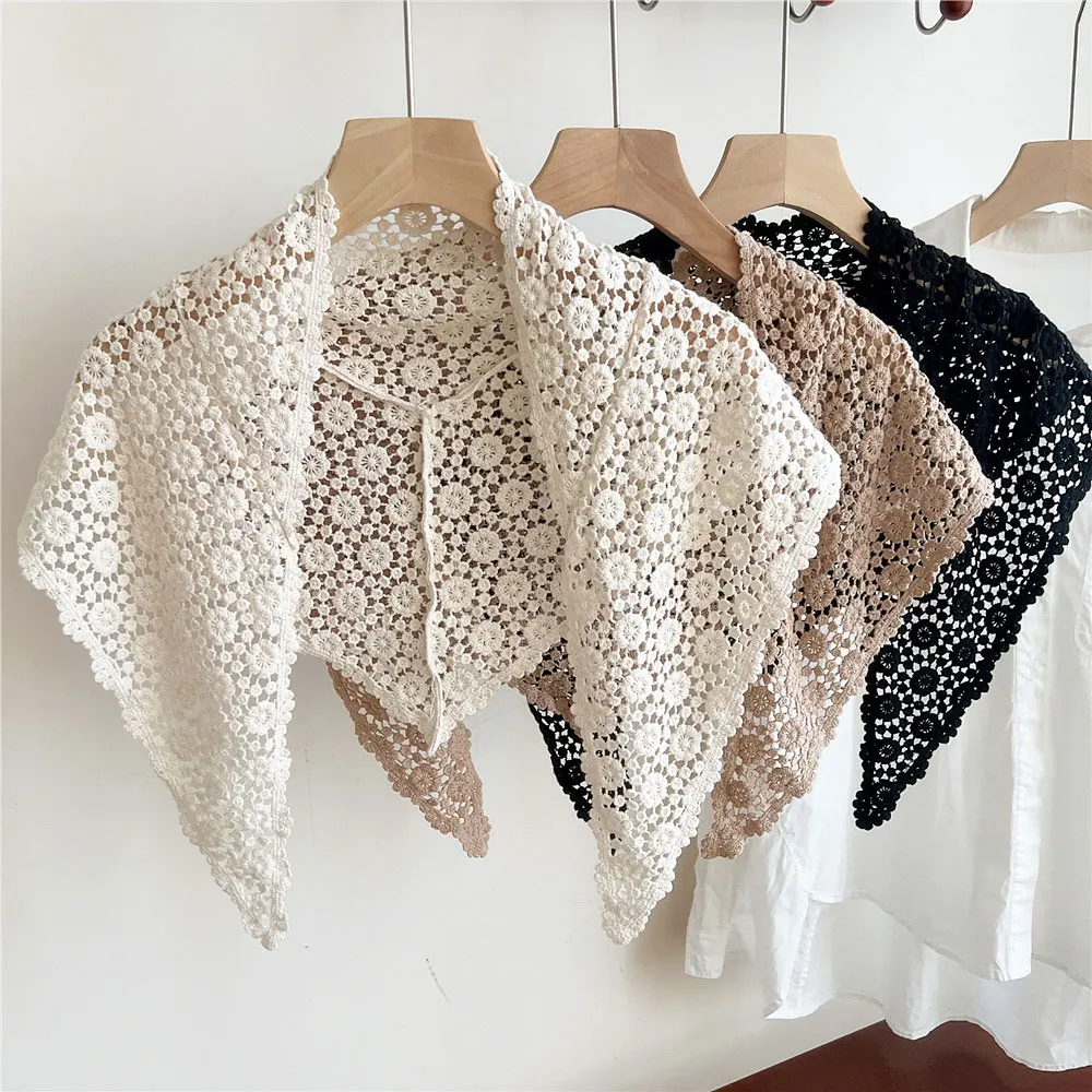 Floral Lace Bandana For Women Vintage Crochet Lace Triangle Scarf Boho Summer Beach Headscarf Irregular Butt Curtain Accessory - view 4