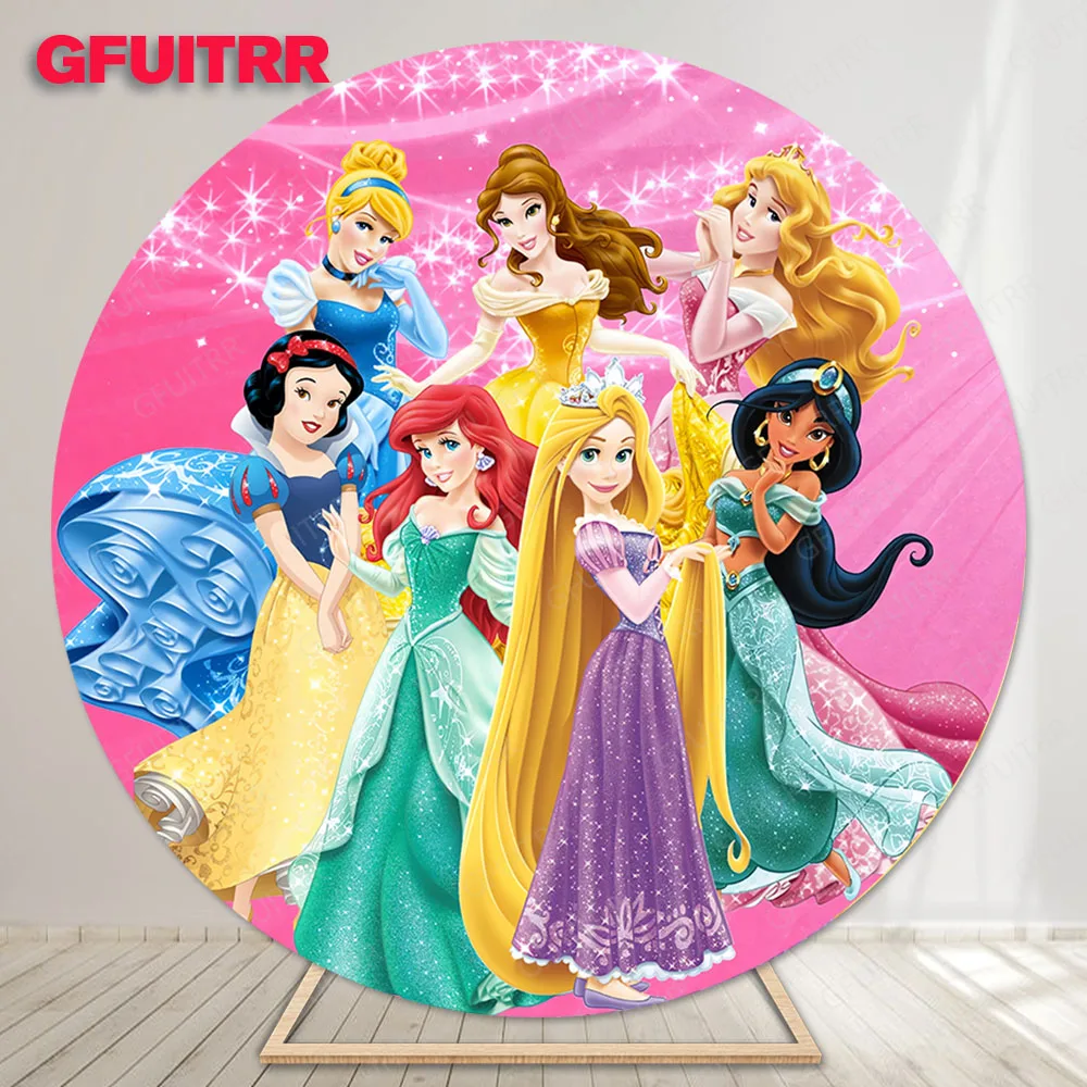 Disney Prinses Ronde Achtergrond Meisjes Verjaardagsfeestje Familie Portret Achtergrond Baby Shower Photo Decor Rekwisieten